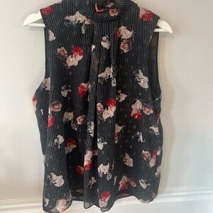 Ellen Tracy Floral Sleeveless Top - Black and Red